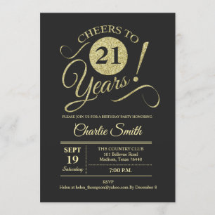 Invitación fiesta de cumpleaños 21 - Chalkboard Gold