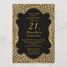 Invitación Fiesta de cumpleaños 21, Cheetah, Negro y Oro