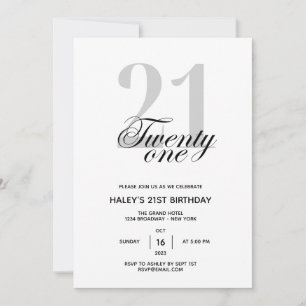 Invitación Fiesta de cumpleaños 21 Chic Minimalista