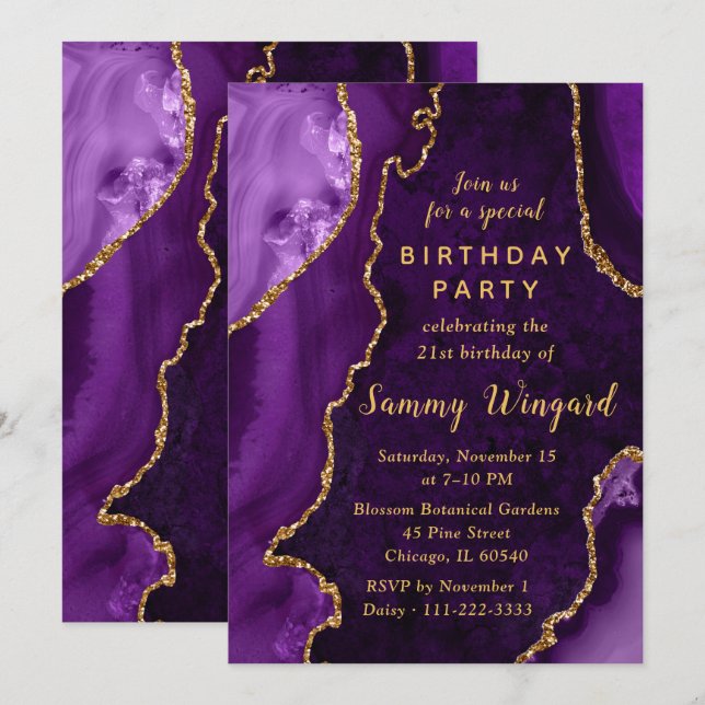 Invitación Fiesta de Cumpleaños 21 con Canicas de Ágata Morad (Anverso / Reverso)