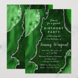 Invitación Fiesta de Cumpleaños 21 con Canicas de Ágata Verde