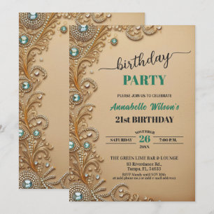 Invitación Fiesta de cumpleaños 21 con cristales de esmeralda
