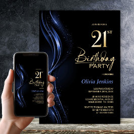 Invitación Fiesta de Cumpleaños 21 con Estilo Negro y Azul