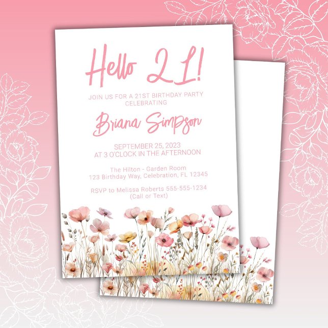 Invitación Fiesta de cumpleaños 21 con flores rosadas (Subido por el creador)