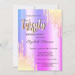 Invitación Fiesta de cumpleaños 21 con gotas de brillo ombre