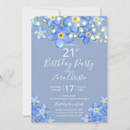 Invitación Fiesta de cumpleaños 21 con nomeolvides de acuarel