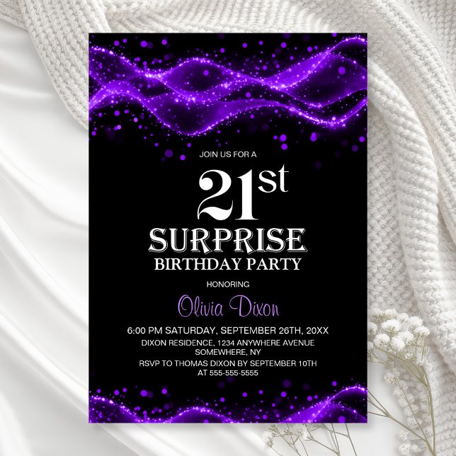 Invitación Fiesta de cumpleaños 21 de Black and Purple Surpri (Subido por el creador)
