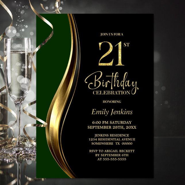 Invitación Fiesta de Cumpleaños 21 de Black Gold Green (Subido por el creador)
