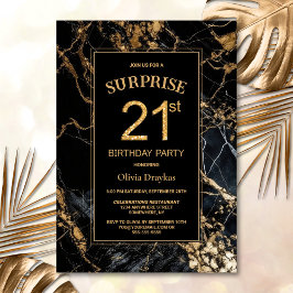 Invitación Fiesta de cumpleaños 21 de Black Gold Marble Surpr