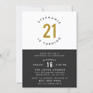 Invitación Fiesta de cumpleaños 21 de Black White & Gold Mode