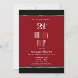 Invitación Fiesta de cumpleaños 21 de blanco negro rojo moder