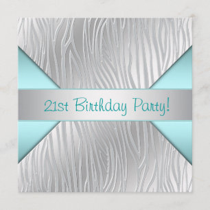 Invitación Fiesta de cumpleaños 21 de cebra azul teal