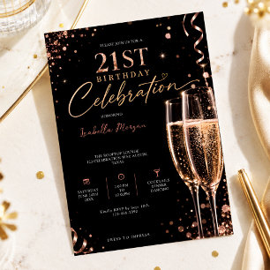 Invitación Fiesta de cumpleaños 21 de Champagne & Bubbly Girl