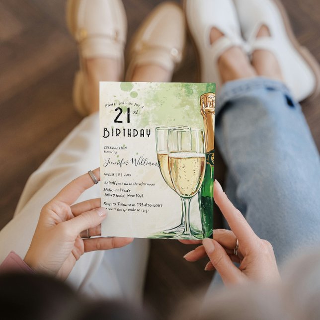 Invitación Fiesta de cumpleaños 21 de champán y gafas (Subido por el creador)