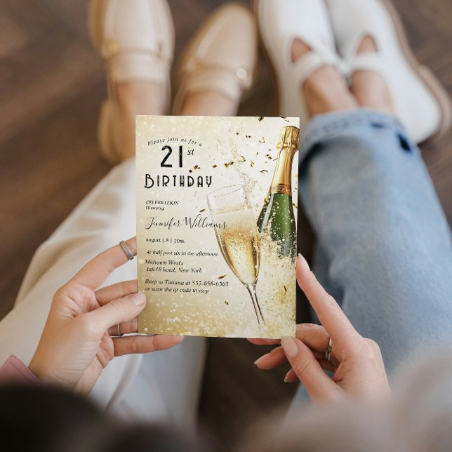 Invitación Fiesta de cumpleaños 21 de champán y vidrio (Subido por el creador)