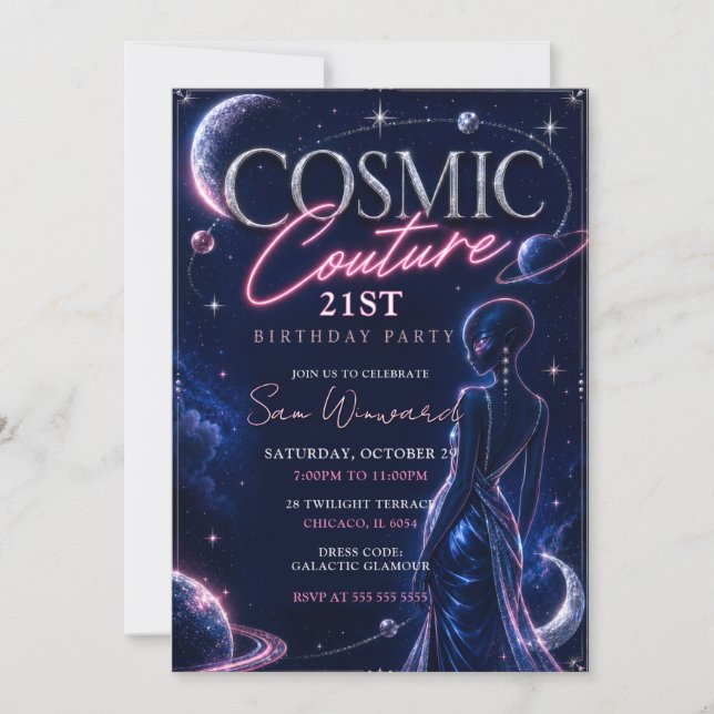 Invitación Fiesta de Cumpleaños 21 de Cosmic Couture (Anverso)