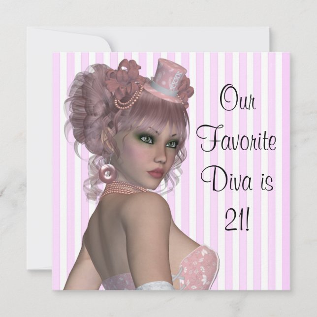 Invitación Fiesta de cumpleaños 21 de Diva Rosa Mujer (Anverso)