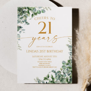 Invitación Fiesta de cumpleaños 21 de Eucalipto Verde Dorado