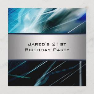 Invitación Fiesta de cumpleaños 21 de hombre abstracto azul