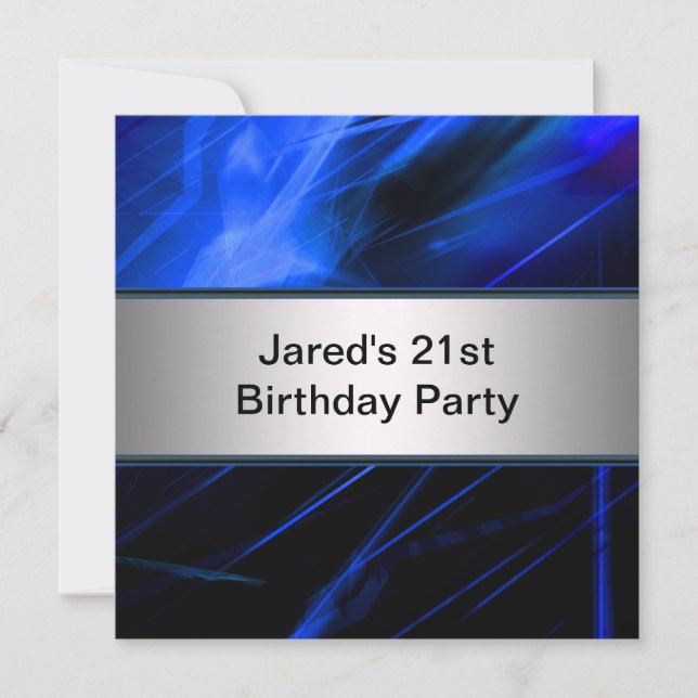 Invitación Fiesta de cumpleaños 21 de hombre con luces azules (Anverso)