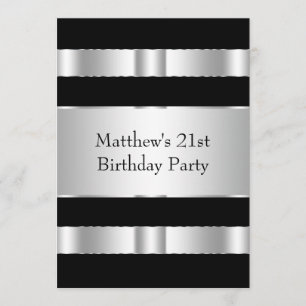 Invitación Fiesta de cumpleaños 21 de hombre negro y plata