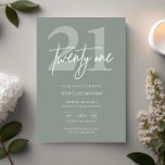 Invitación Fiesta de cumpleaños 21 de la minimalista edad mod<br><div class="desc">Esta minimalista tipografía de la invitación a la fiesta de cumpleaños 21 es perfecta para una fiesta de cumpleaños moderna. El diseño sencillo incluye texto blanco clásico sobre fondo sabio. Personalizable en cualquier color. Mantenga el diseño minimalista y elegante, tal como está, o lo personalice añadiendo sus propios gráficos y...</div>