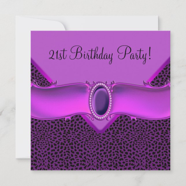 Invitación Fiesta de cumpleaños 21 de Leopardo Púrpura (Anverso)