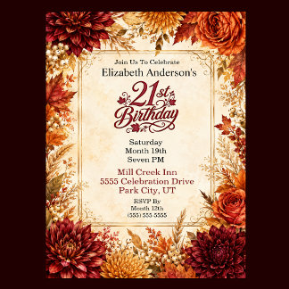 Invitación Fiesta de cumpleaños 21 de lujo de otoño