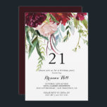 Invitación Fiesta de cumpleaños 21 de Luxury Whimsical Boho F<br><div class="desc">Esta suntuosa y florida invitación a la fiesta de cumpleaños 21 es perfecta para un evento rústico. El diseño presenta flores multicolores de rosa y peones con follaje verde,  inspiradora belleza natural.</div>