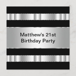 Invitación Fiesta de cumpleaños 21 de Mans Black Silver