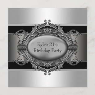 Invitación Fiesta de cumpleaños 21 de Mans Black Silver