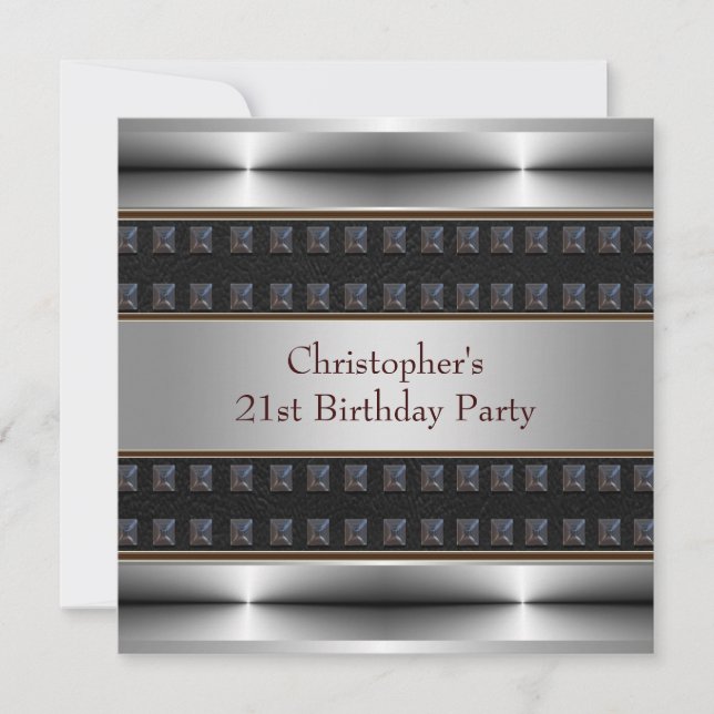 Invitación Fiesta de cumpleaños 21 de Mans de cuero negro cro (Anverso)