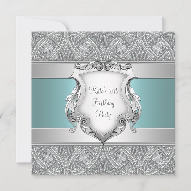 Invitación Fiesta de cumpleaños 21 de mujer azul turquesa (Anverso)