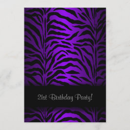 Invitación Fiesta de cumpleaños 21 de mujer cebra morada oscu