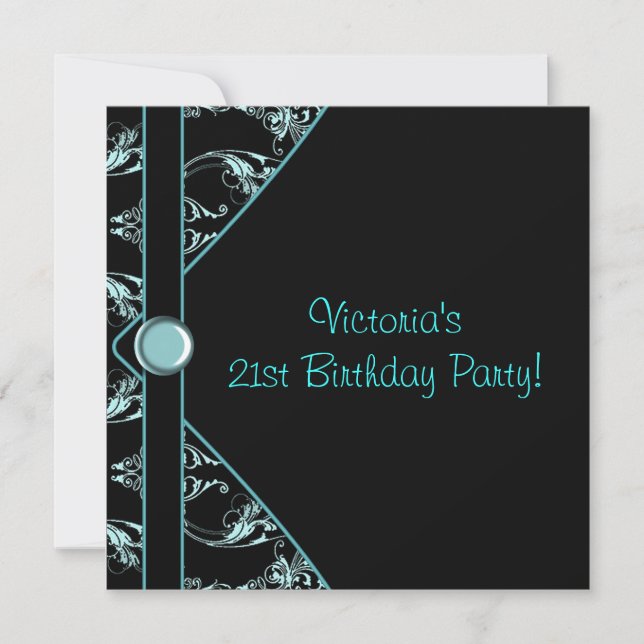 Invitación Fiesta de cumpleaños 21 de mujer de Damasco negro  (Anverso)