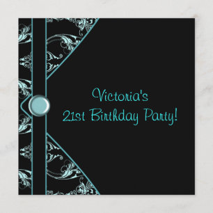 Invitación Fiesta de cumpleaños 21 de mujer en damasco negro 