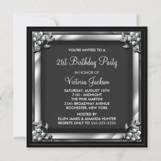 Invitación Fiesta de cumpleaños 21 de mujer Perla Negra