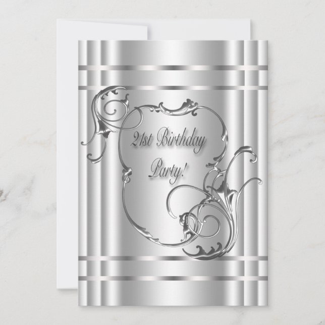 Invitación Fiesta de cumpleaños 21 de mujer plateada (Anverso)