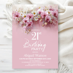 Invitación Fiesta de Cumpleaños 21 de Orquídea Rosa Floral