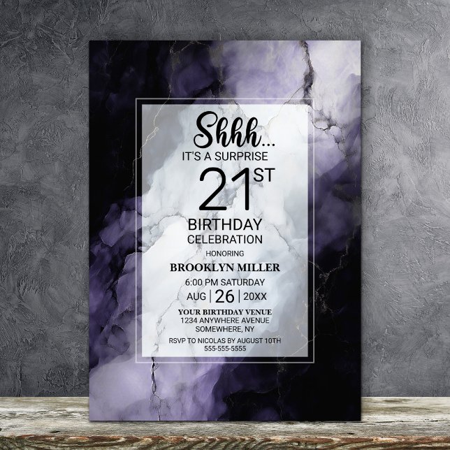 Invitación Fiesta de cumpleaños 21 de Purple Marble Surprise (Subido por el creador)