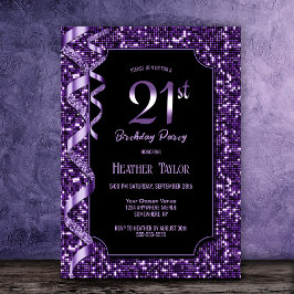 Invitación Fiesta de cumpleaños 21 de Purple Sequins