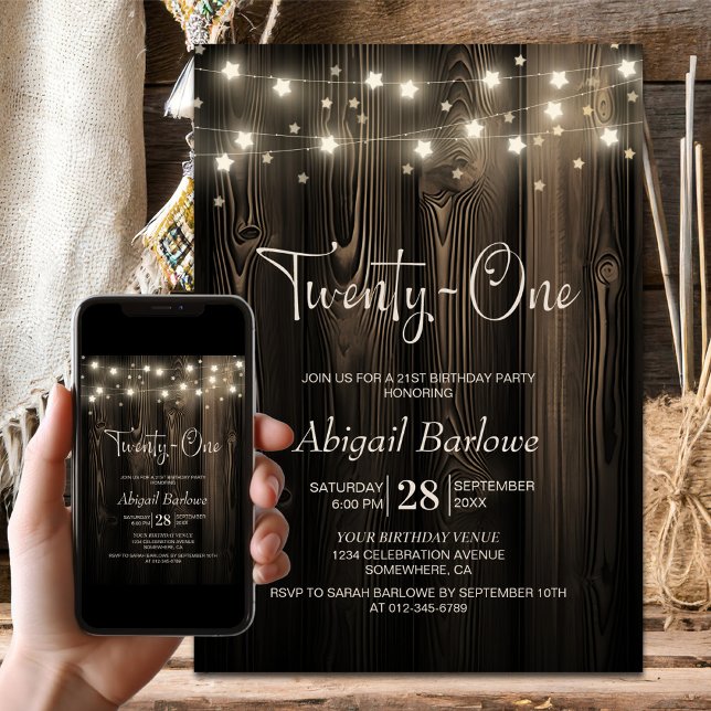 Invitación Fiesta de cumpleaños 21 de Rustic Wood (Subido por el creador)