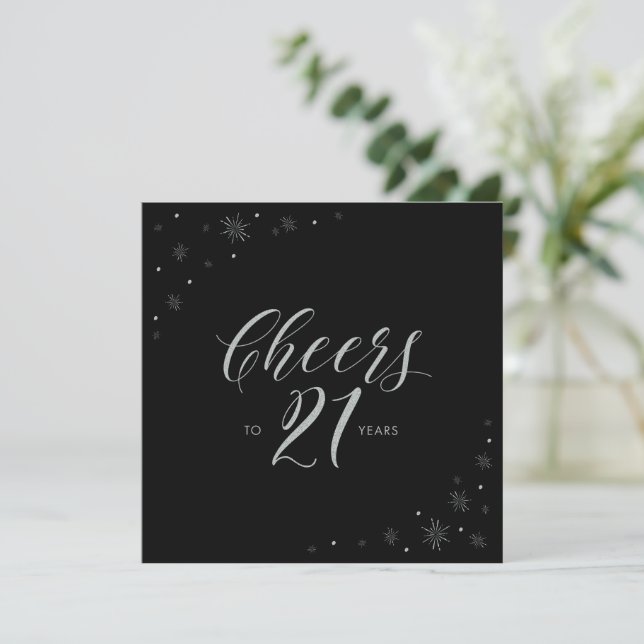 Invitación Fiesta de cumpleaños 21 de Silver & Black Square (Anverso de pie)