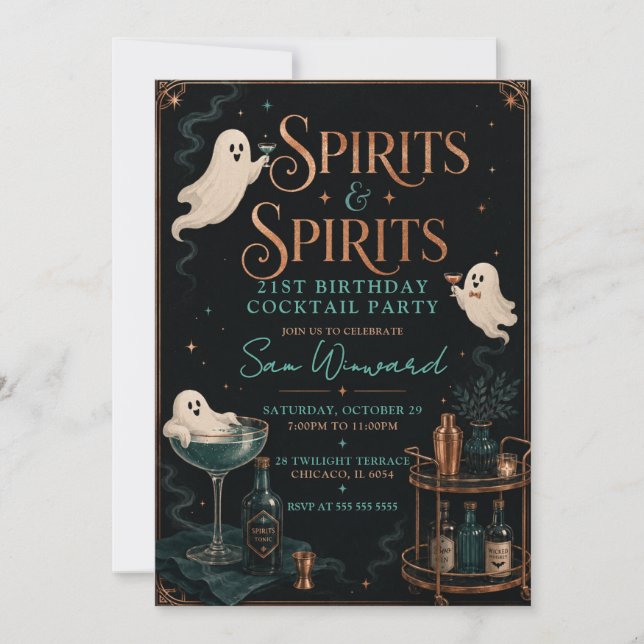 Invitación Fiesta de cumpleaños 21 de Spirits & Spirits (Anverso)