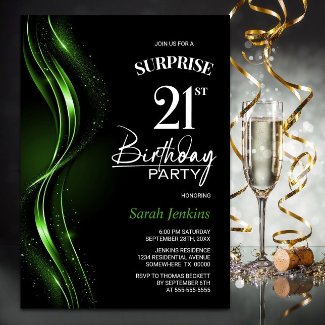 Invitación Fiesta de cumpleaños 21 de Surprise Black Green (Subido por el creador)