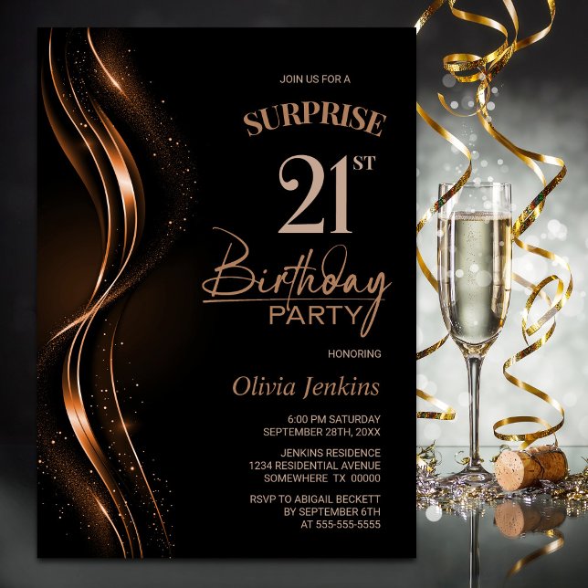 Invitación Fiesta de cumpleaños 21 de Surprise Black Naranja (Subido por el creador)