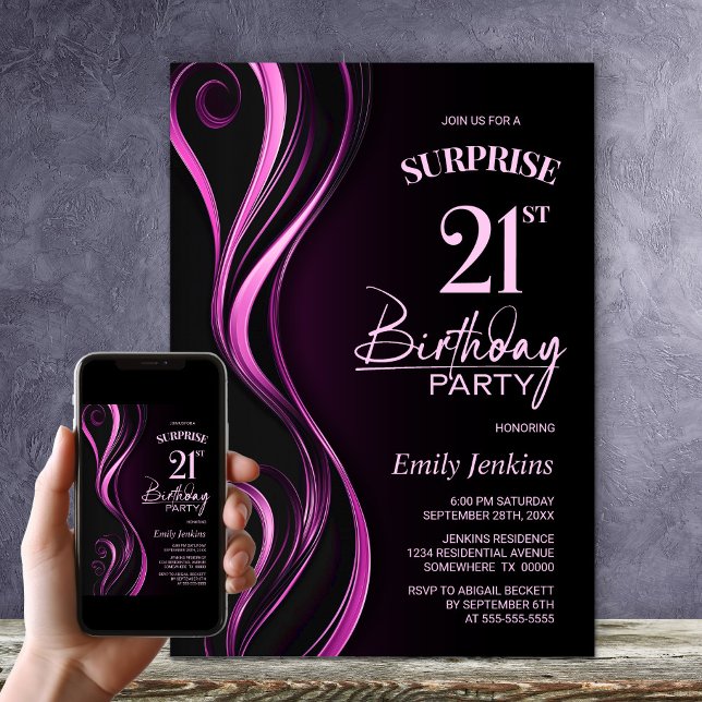 Invitación Fiesta de cumpleaños 21 de Surprise Black Pink (Subido por el creador)
