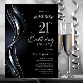 Invitación Fiesta de cumpleaños 21 de Surprise Black Silver