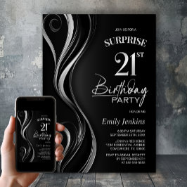 Invitación Fiesta de cumpleaños 21 de Surprise Black Silver
