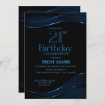 Invitación Fiesta de cumpleaños 21 del Black Blue moderno<br><div class="desc">Invite a sus amigos y seres queridos a celebrar su 21 cumpleaños con esta elegante invitación de cumpleaños en negro y azul.</div>